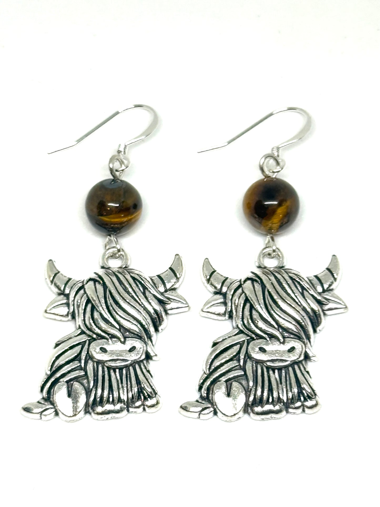 Tigers Eye Highland Cow Earrings