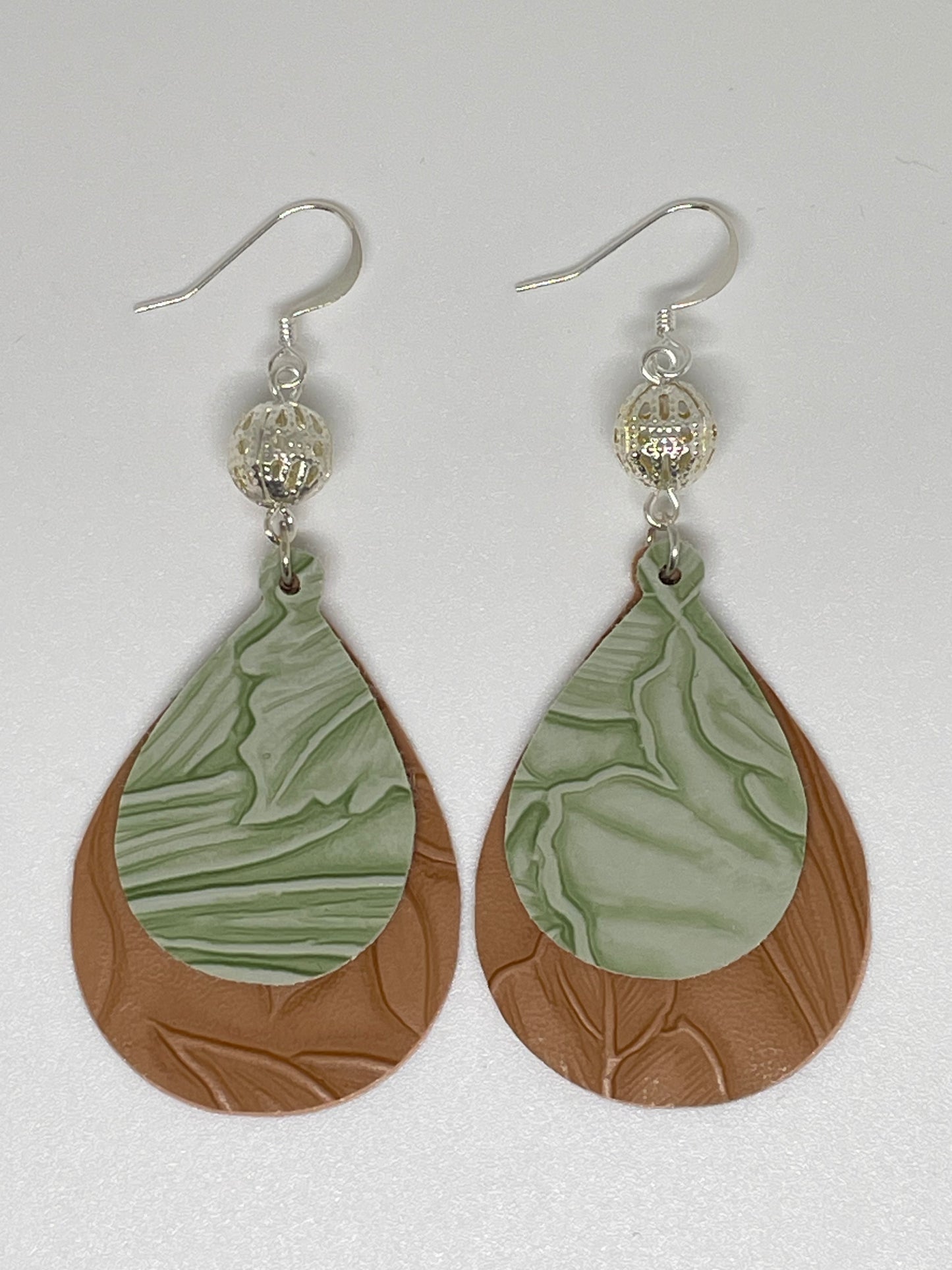 Faux Leather Teardrop Earrings with Filigree Bead