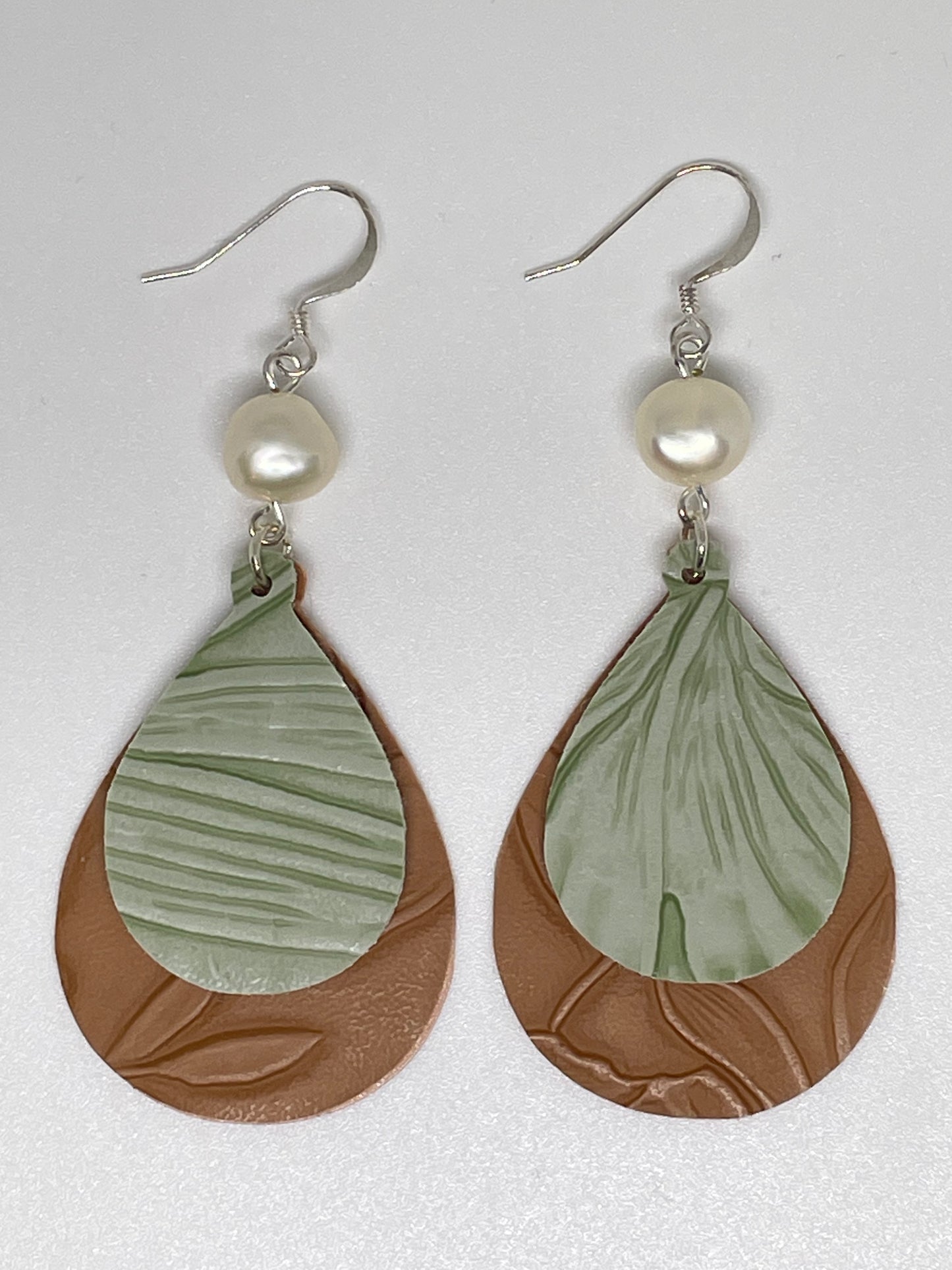 Faux Leather and Pearl Teardrop Earrings