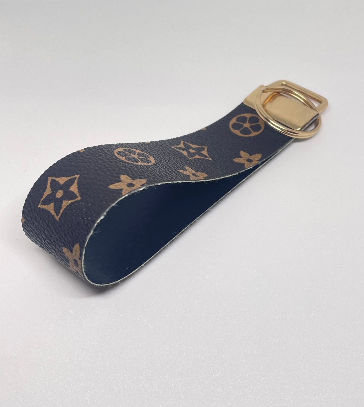 Faux Leather Wristlet - Brown with Tan Flowers