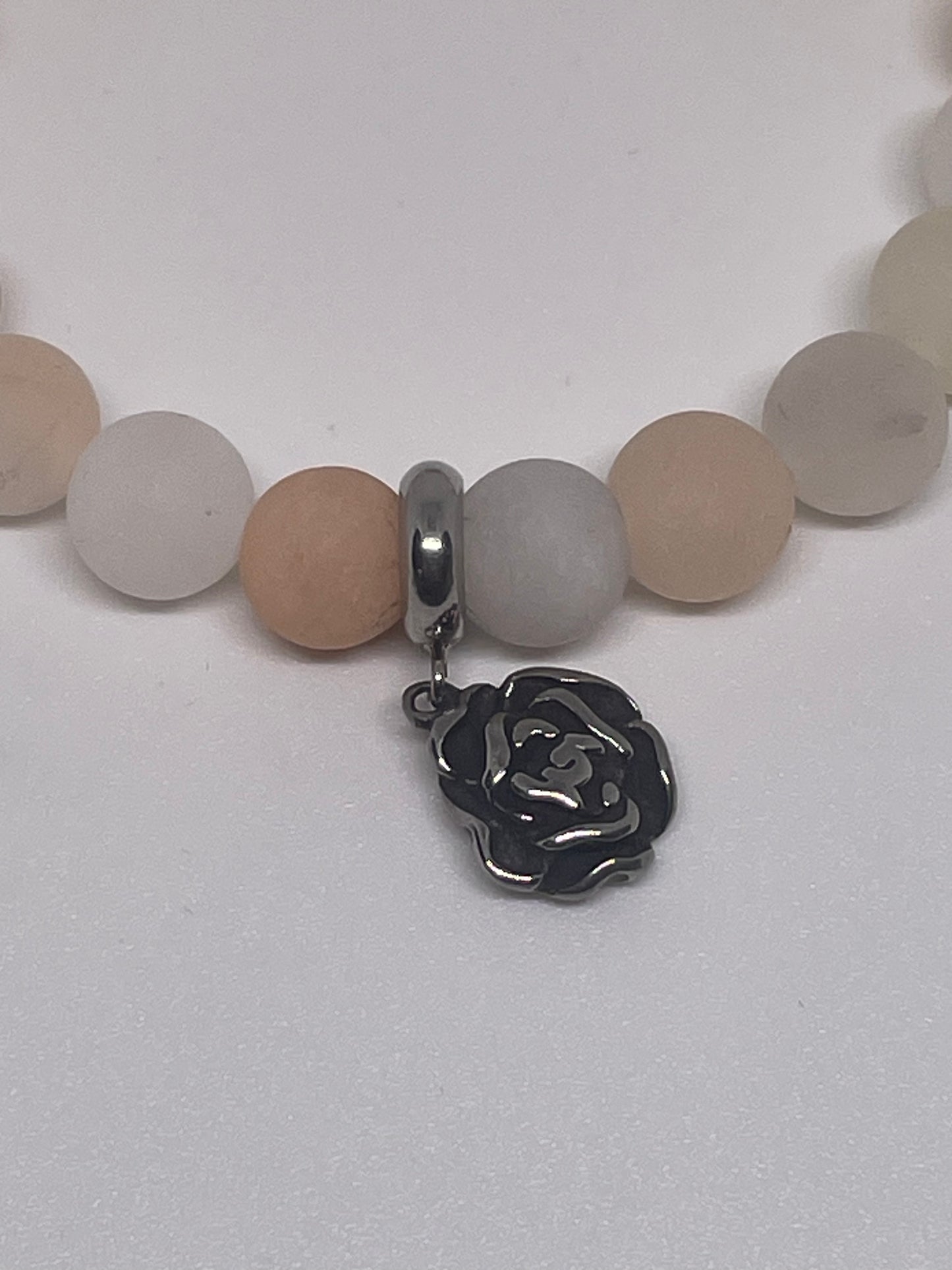 Pink Aventurine Beaded Bracelet with Rose Charm