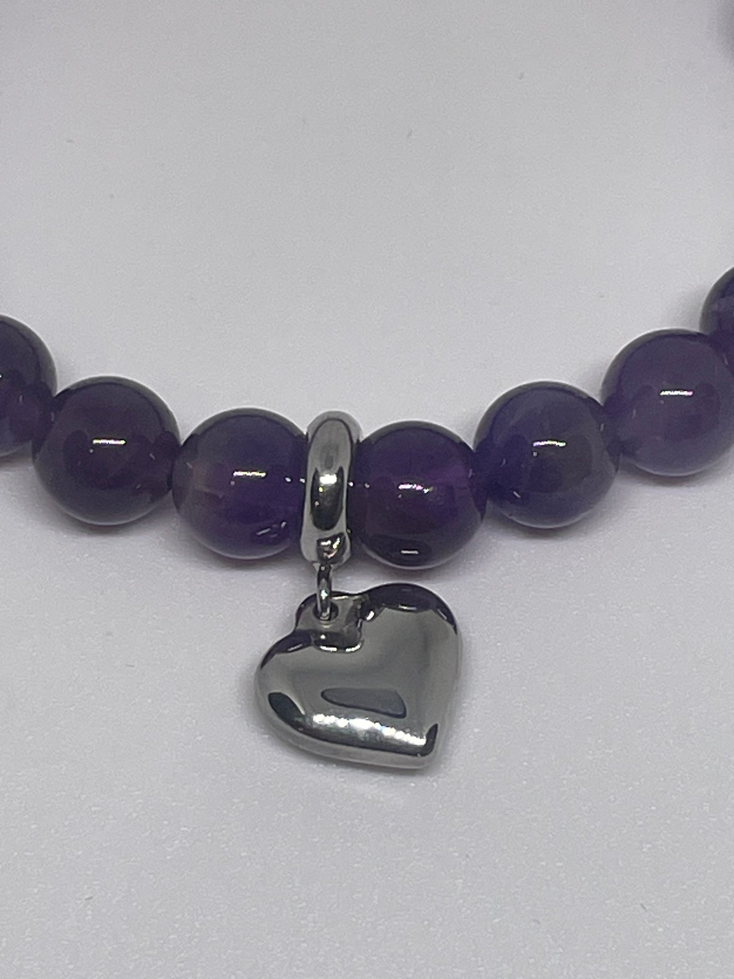 Amethyst Beaded Bracelet with Heart Charm