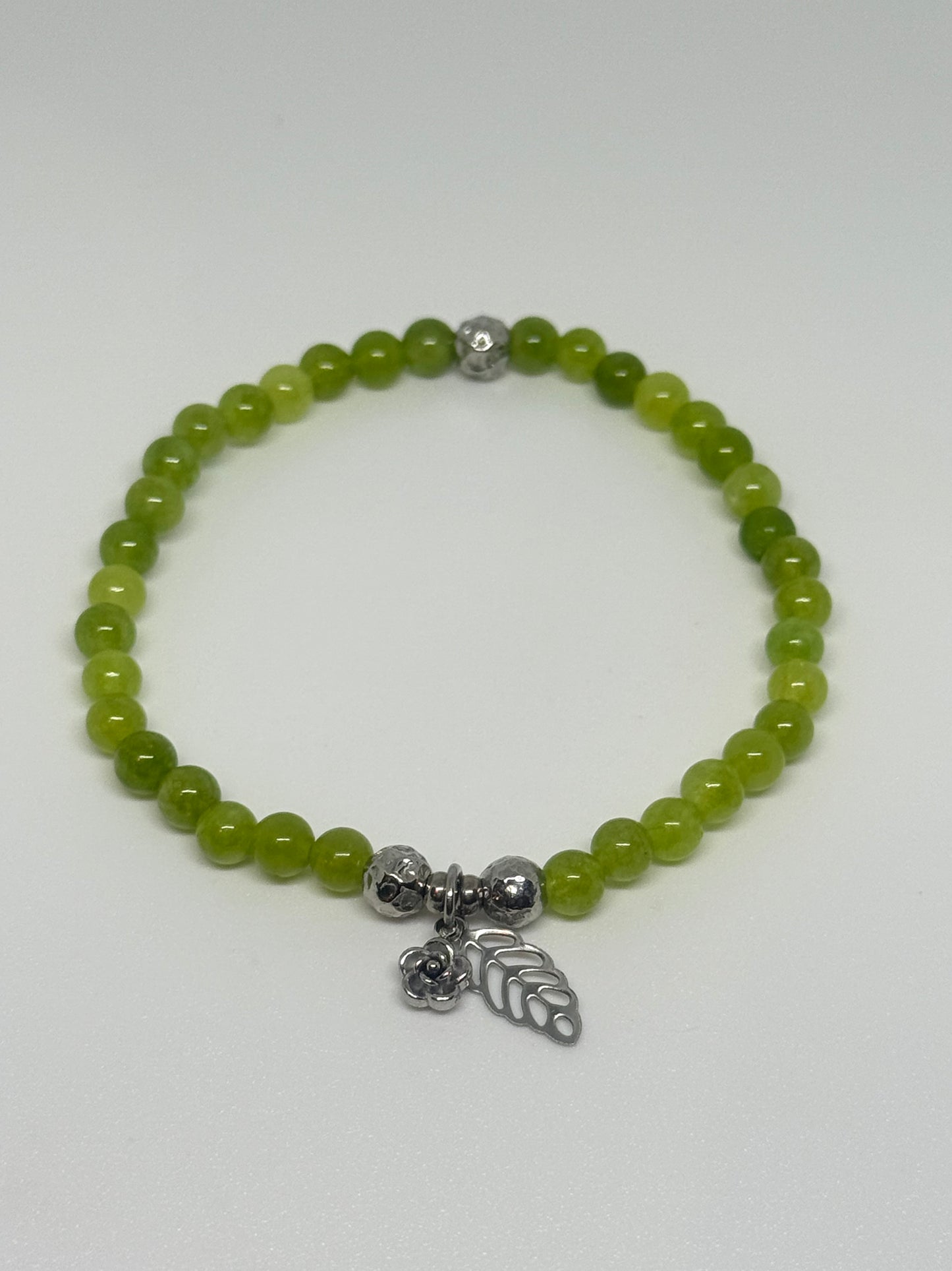 Peridot Beaded Bracelet with Flower Charm