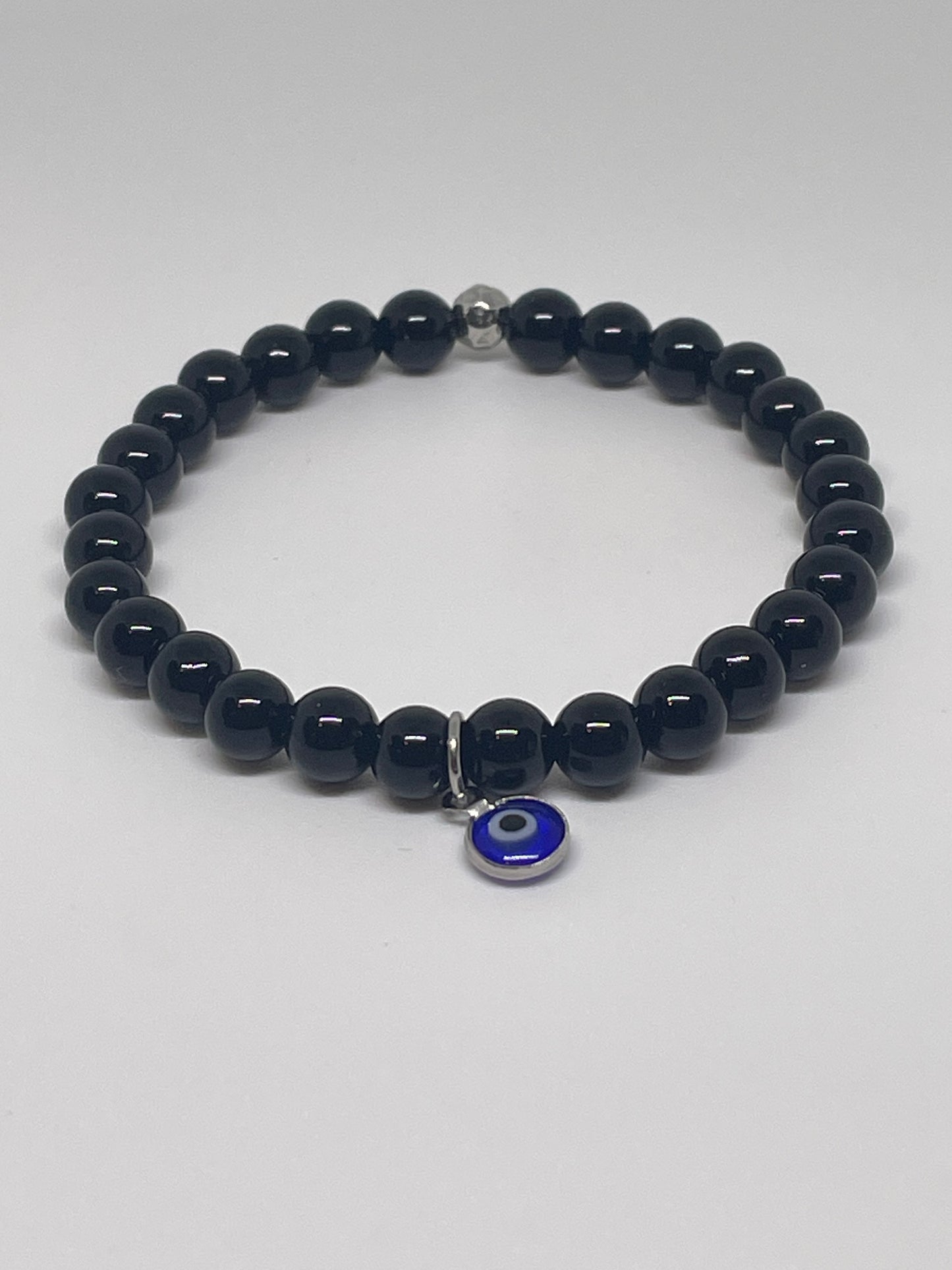 Onyx Beaded Bracelet with Evil Eye