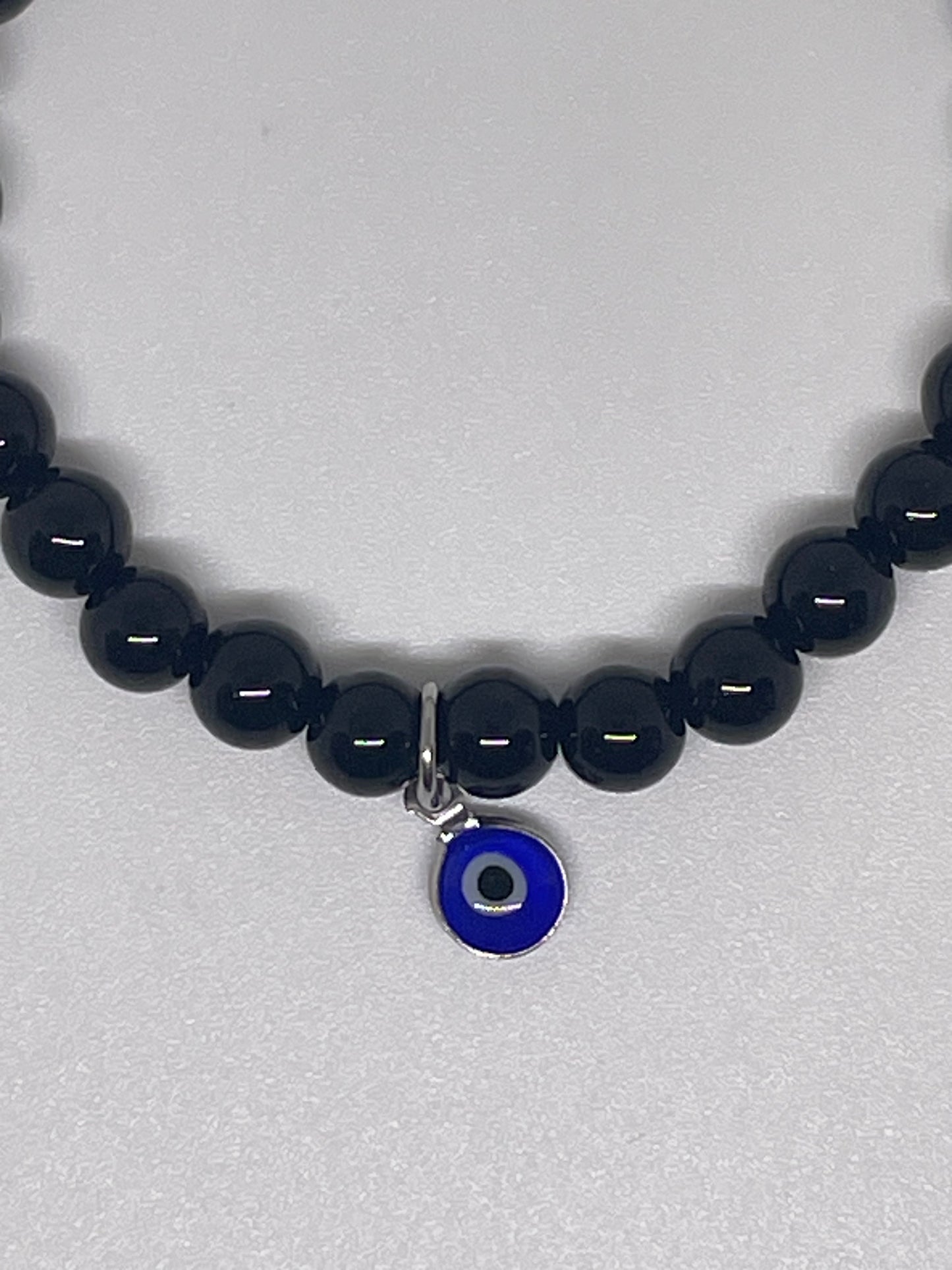 Onyx Beaded Bracelet with Evil Eye