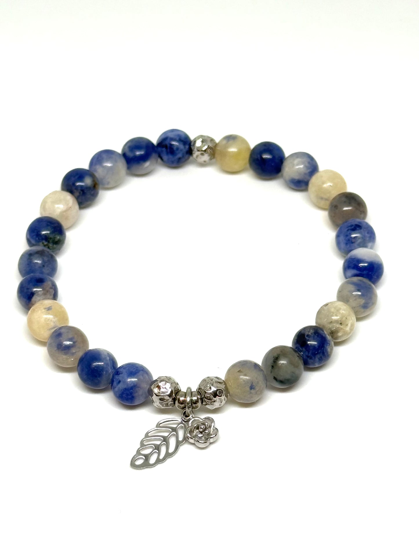 Sodalite Beaded Bracelet with Flower Charm