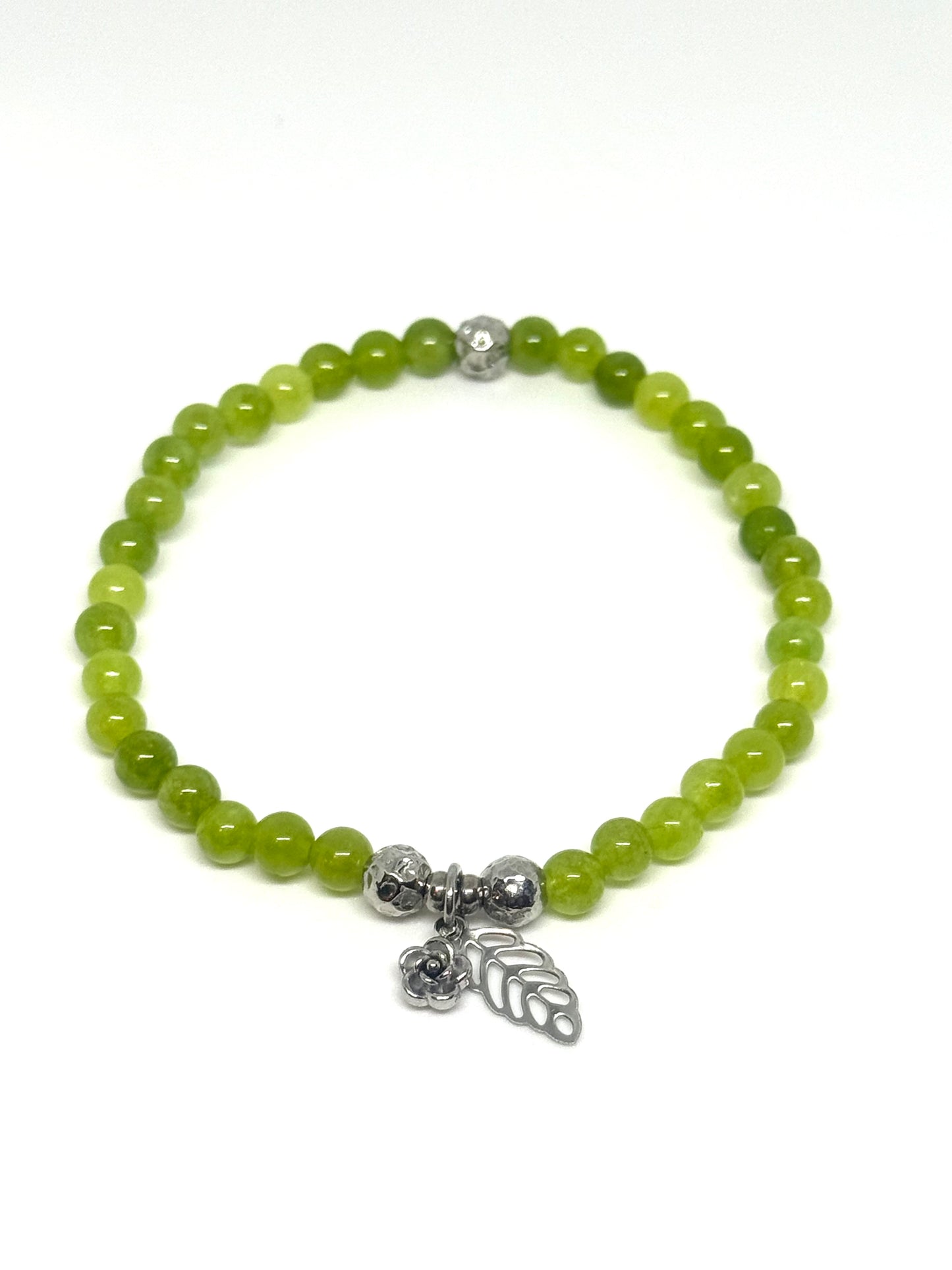 Peridot Beaded Bracelet with Flower Charm