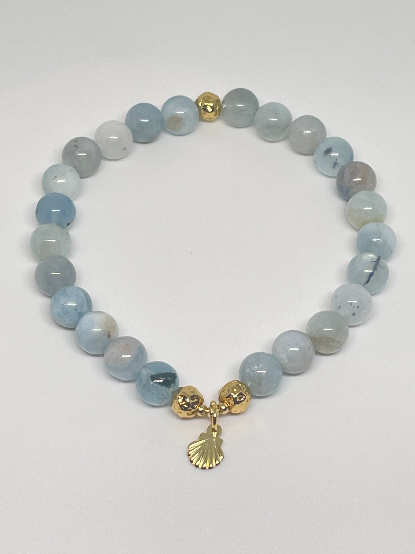 Aquamarine Beaded Bracelet with Shell Charm