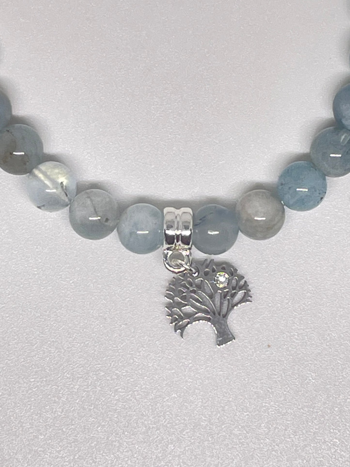Aquamarine Beaded Bracelet with Tree of Life Charm