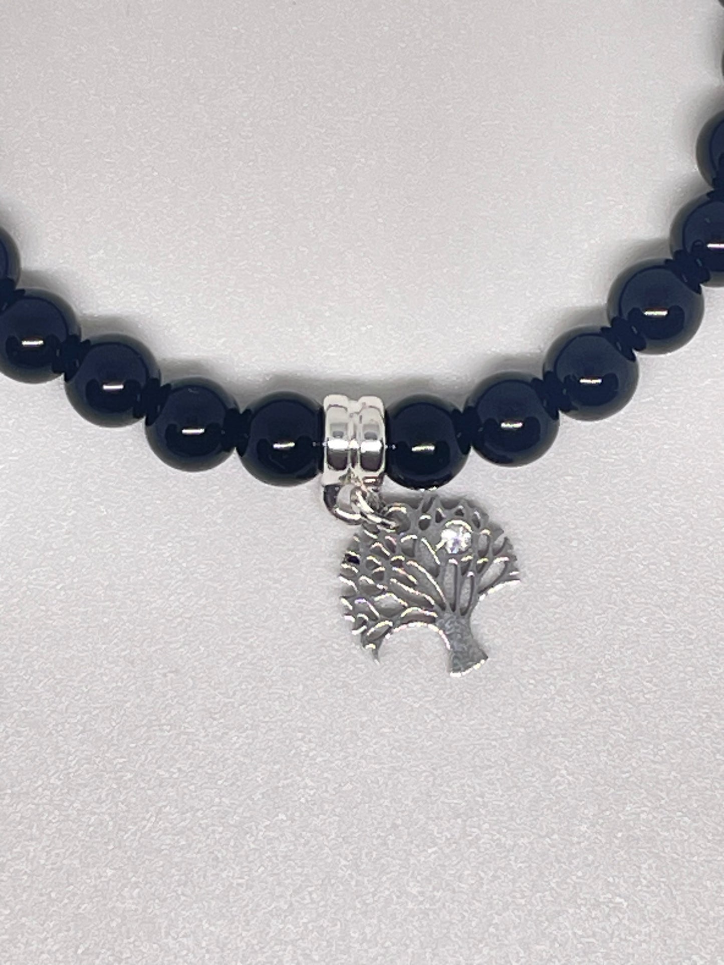 Onyx Beaded Bracelet with Tree of Life Charm