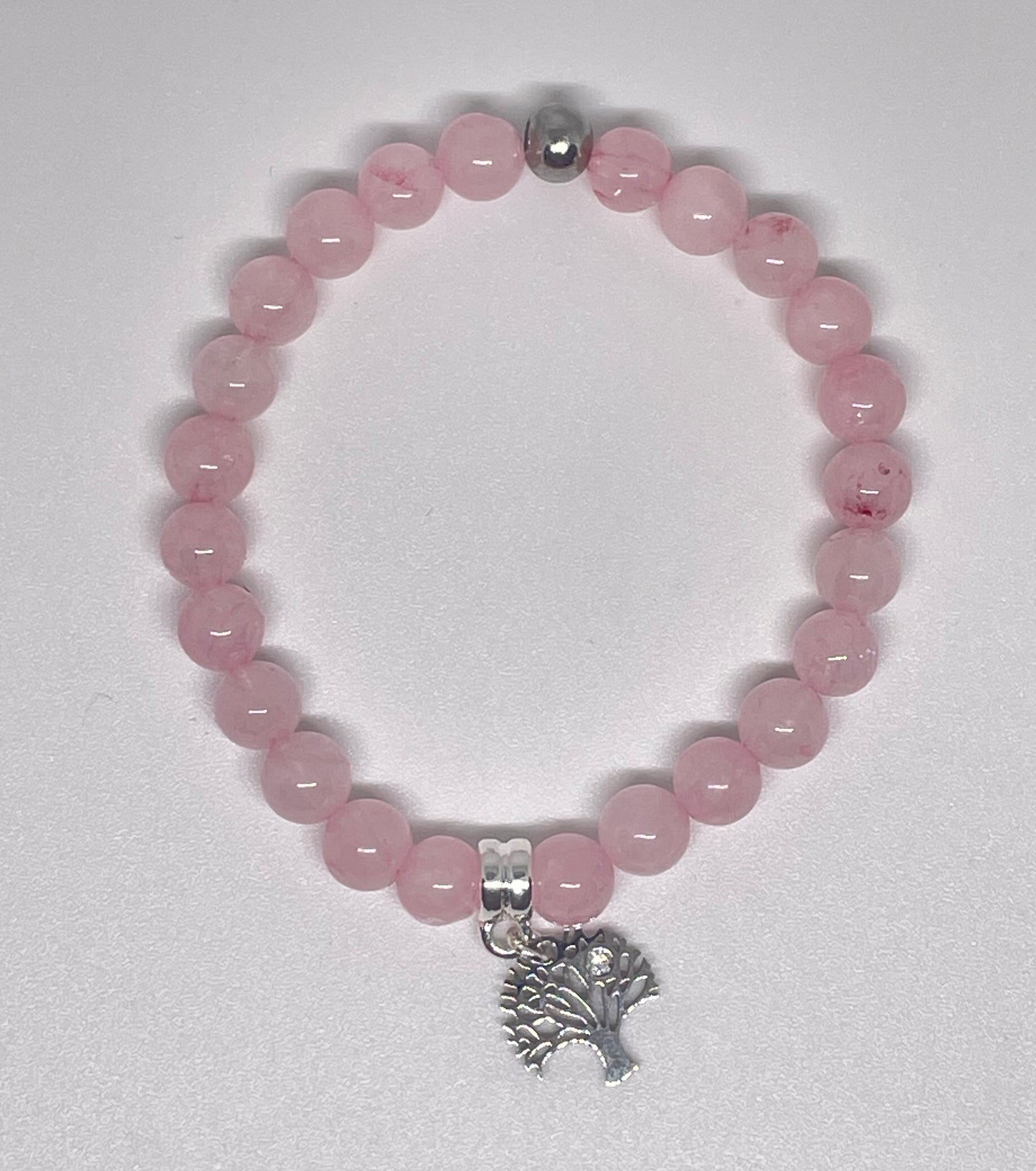 Rose Quartz Beaded Bracelet with Tree of Life Charm