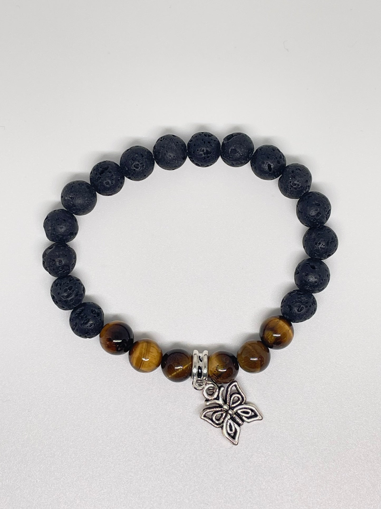 Tiger's Eye Beaded Bracelet with Butterfly Charm