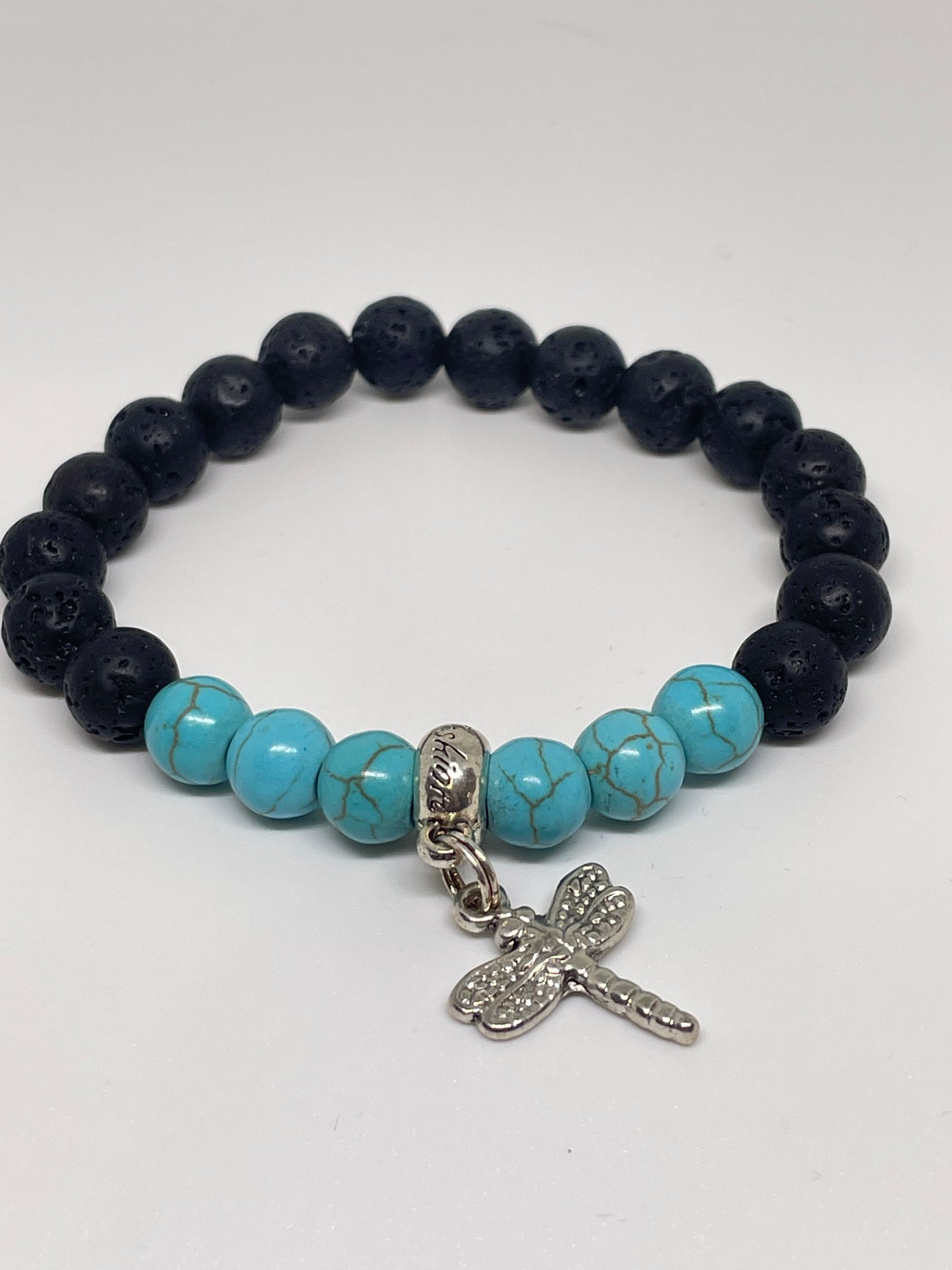 Turquoise Beaded Bracelet with Dragonfly Charm