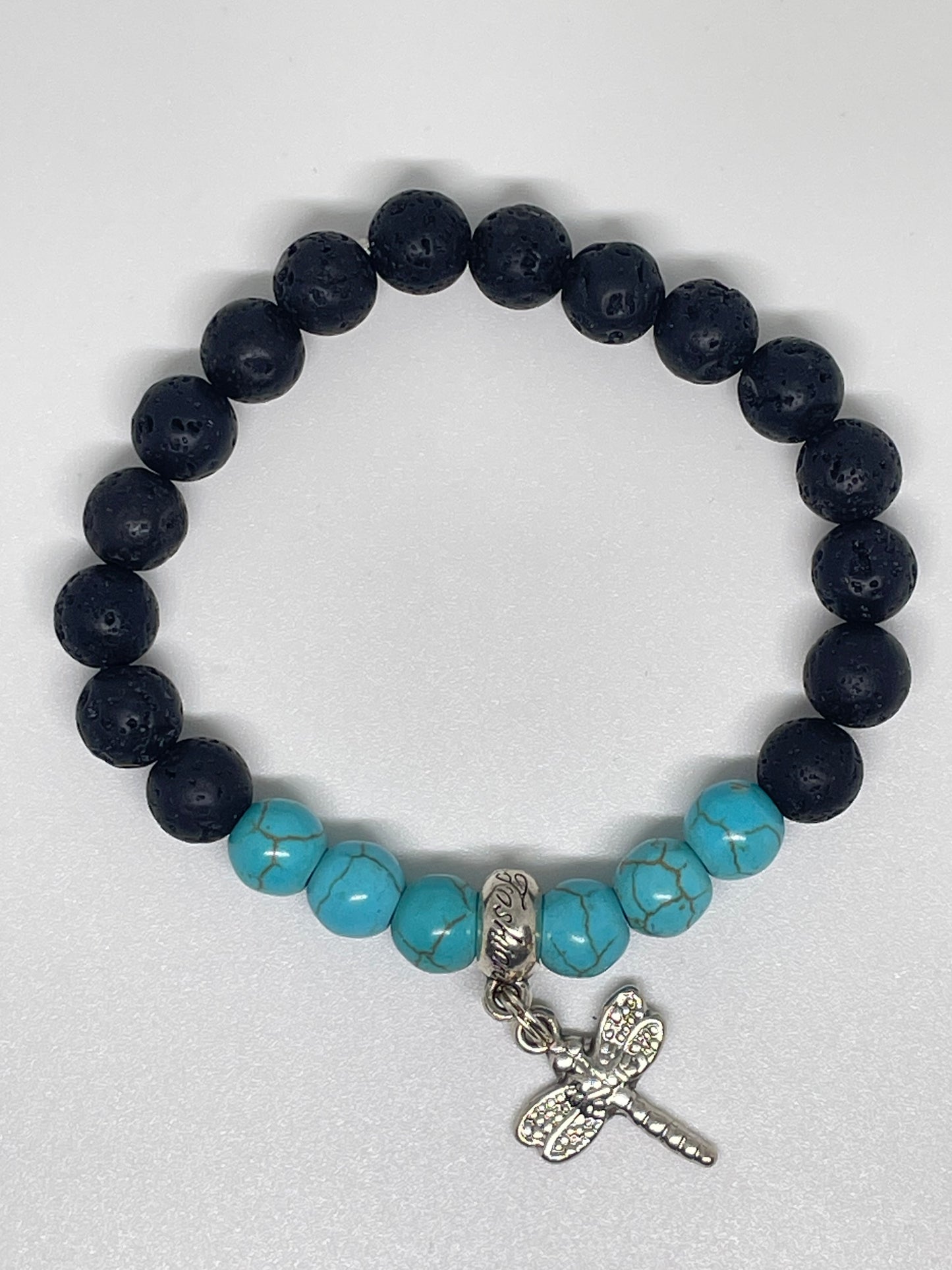 Turquoise Beaded Bracelet with Dragonfly Charm
