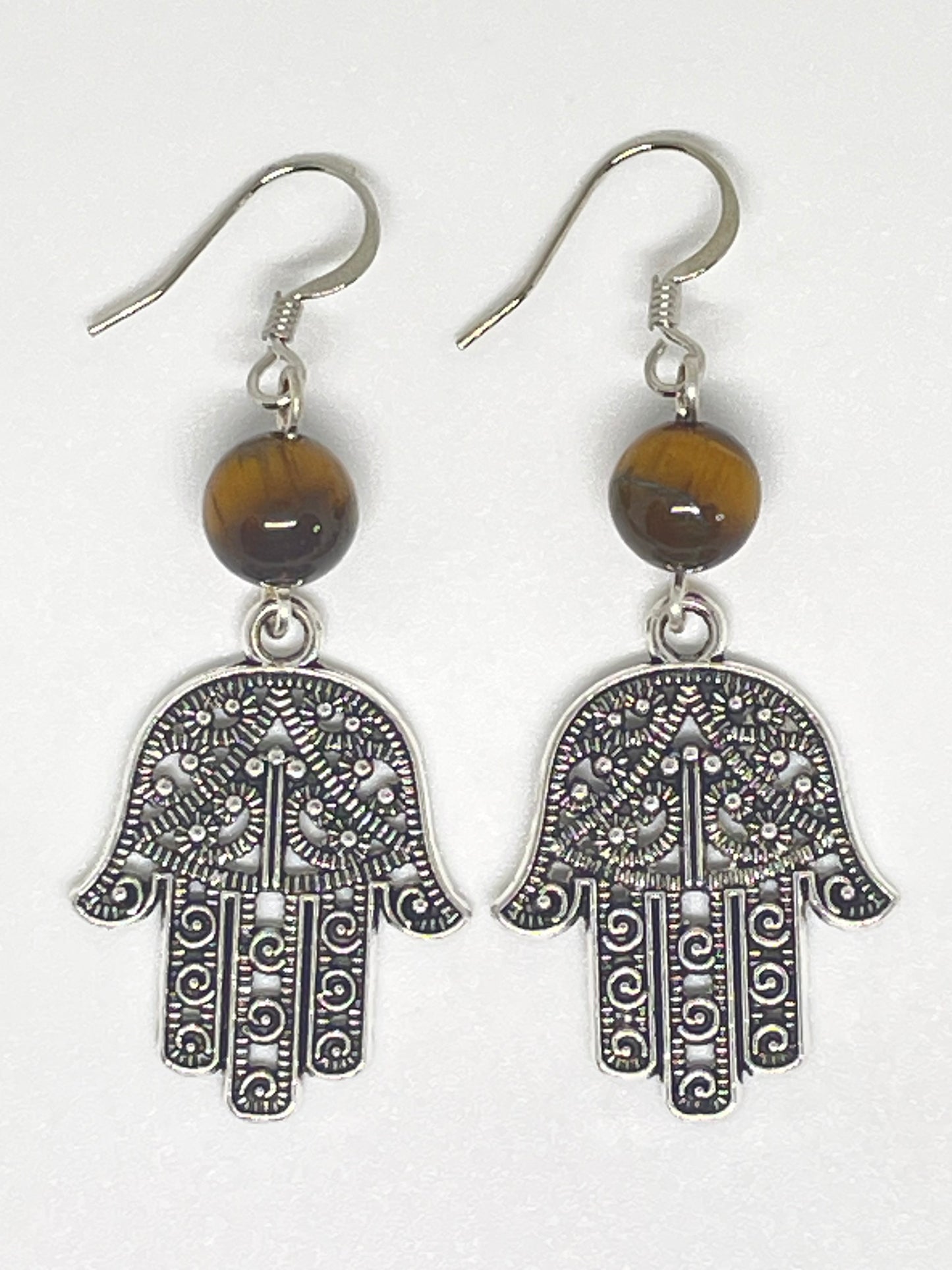Fatima's Hand and Tiger's Eye Earrings