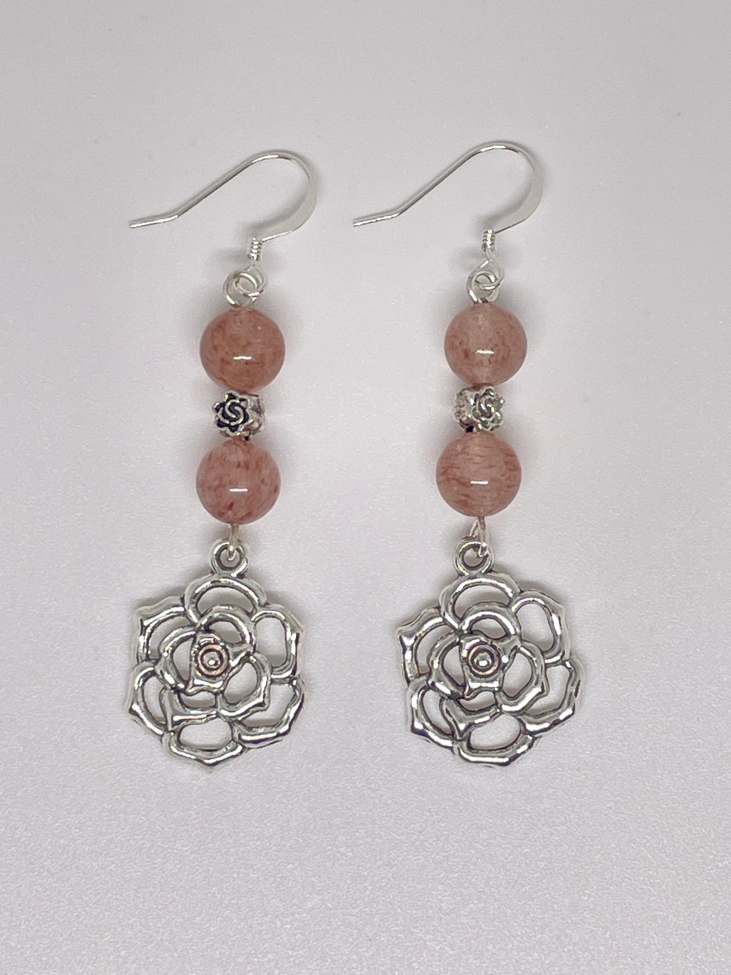 Strawberry Quartz Flower Earrings