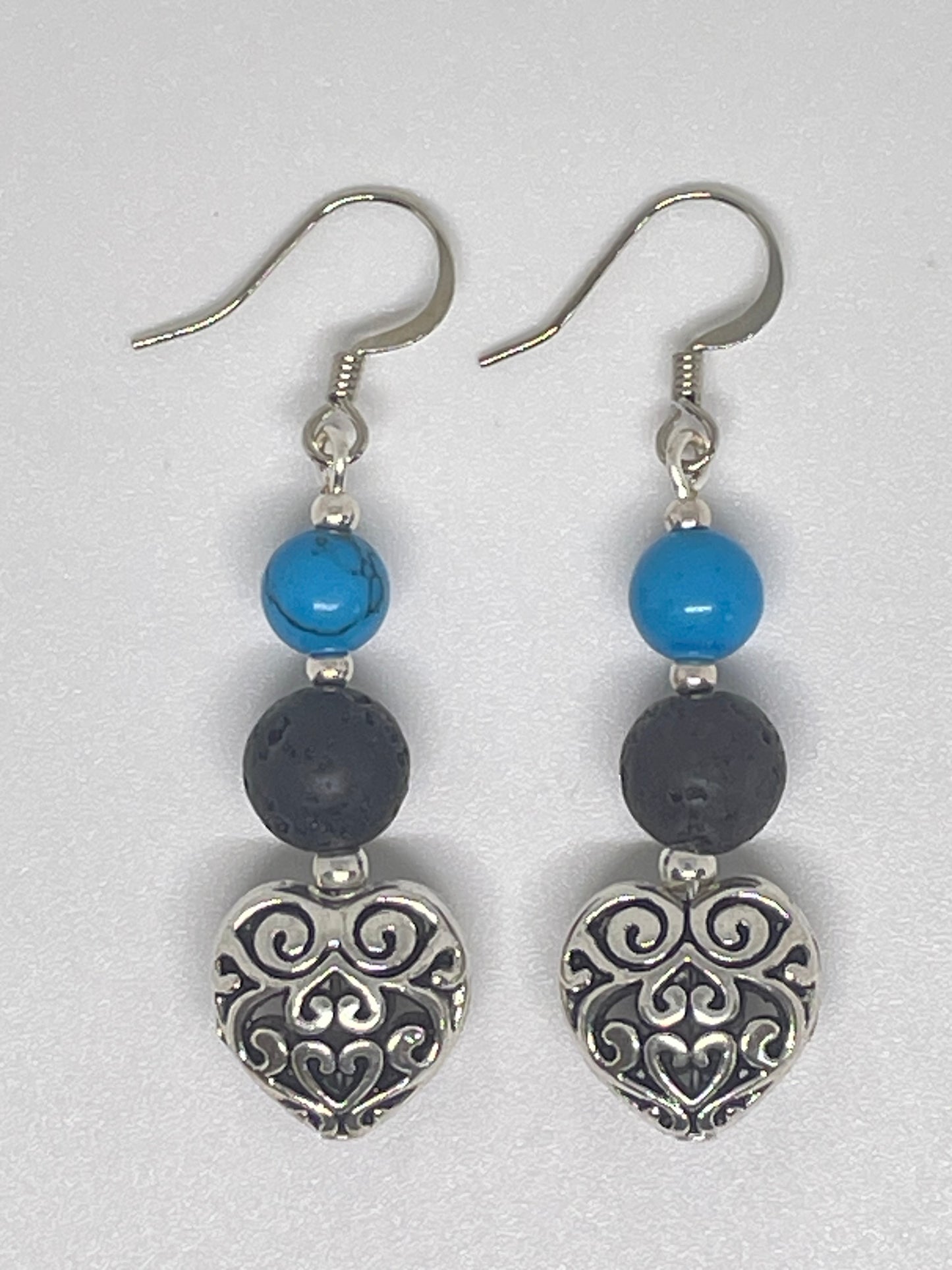Filigree Heart and Turquoise Earrings
