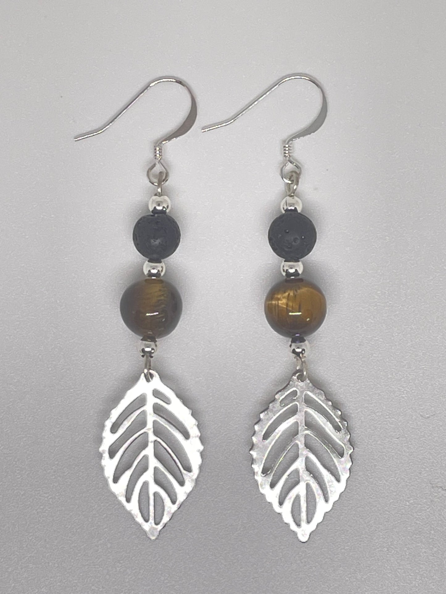 Leaf Earrings with Tigers Eye & Lava Rock