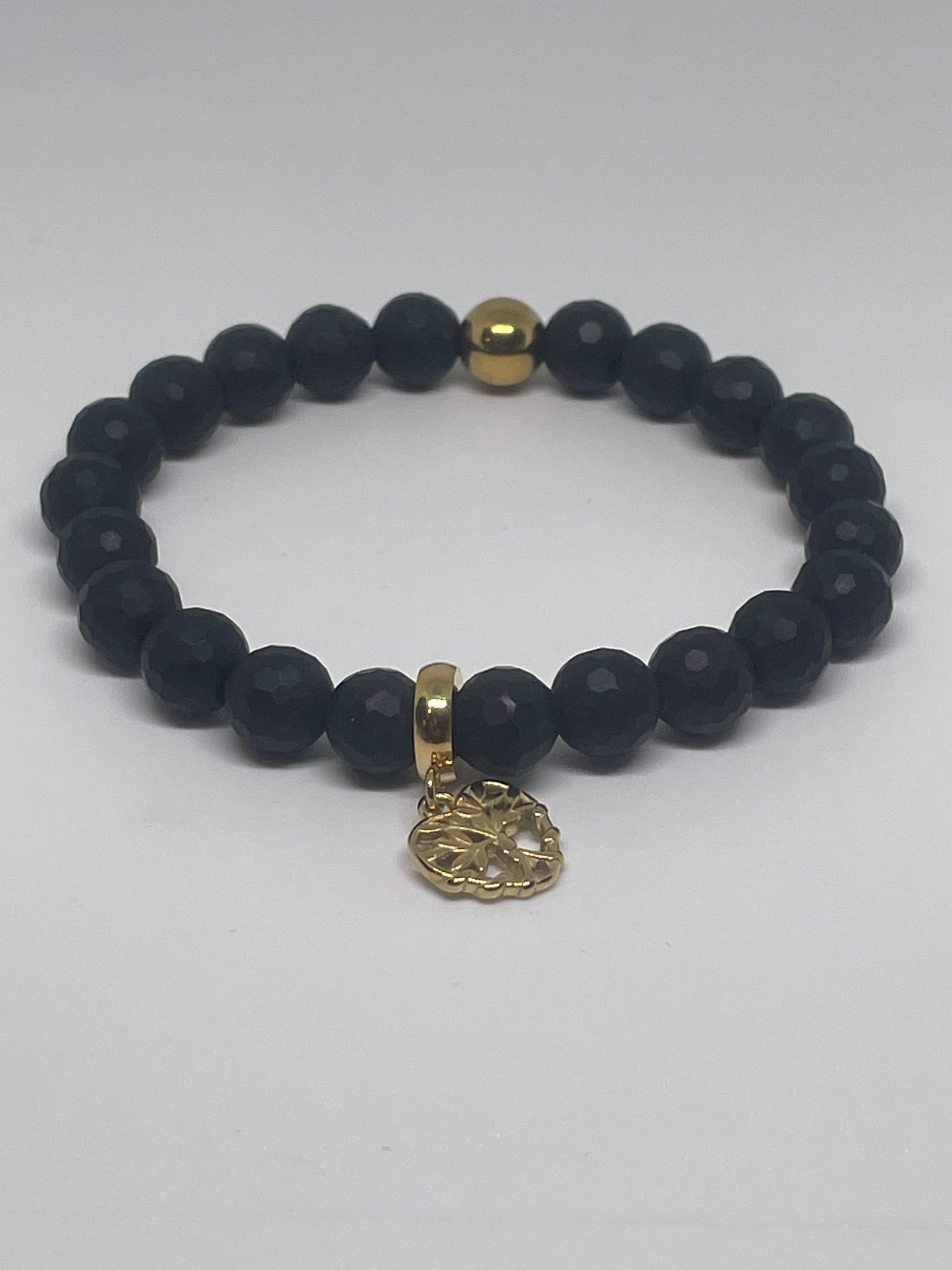 Frosted Onyx Bracelet with a Tree Of Life Heart Charm