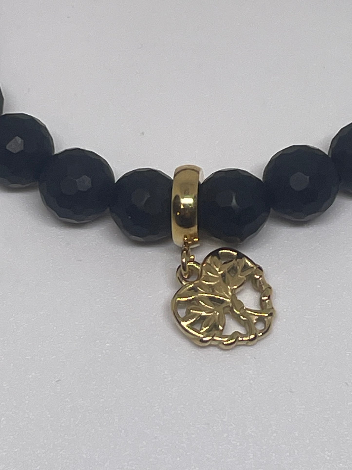 Frosted Onyx Bracelet with a Tree Of Life Heart Charm