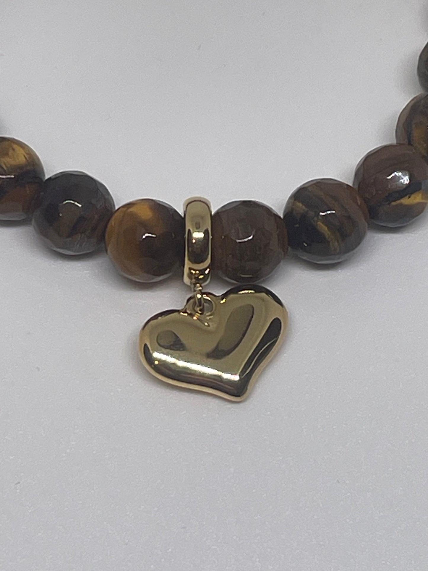 Tigers Eye Beaded Bracelet with Heart Charm