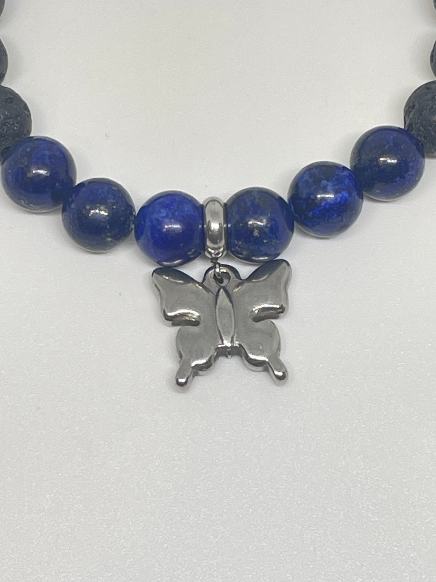 Lapis Lazuli Beaded Bracelet with Butterfly Charm