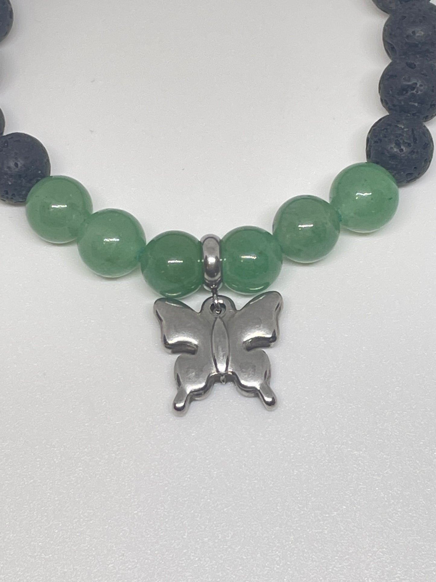 Aventurine Beaded Bracelet with Butterfly Charm
