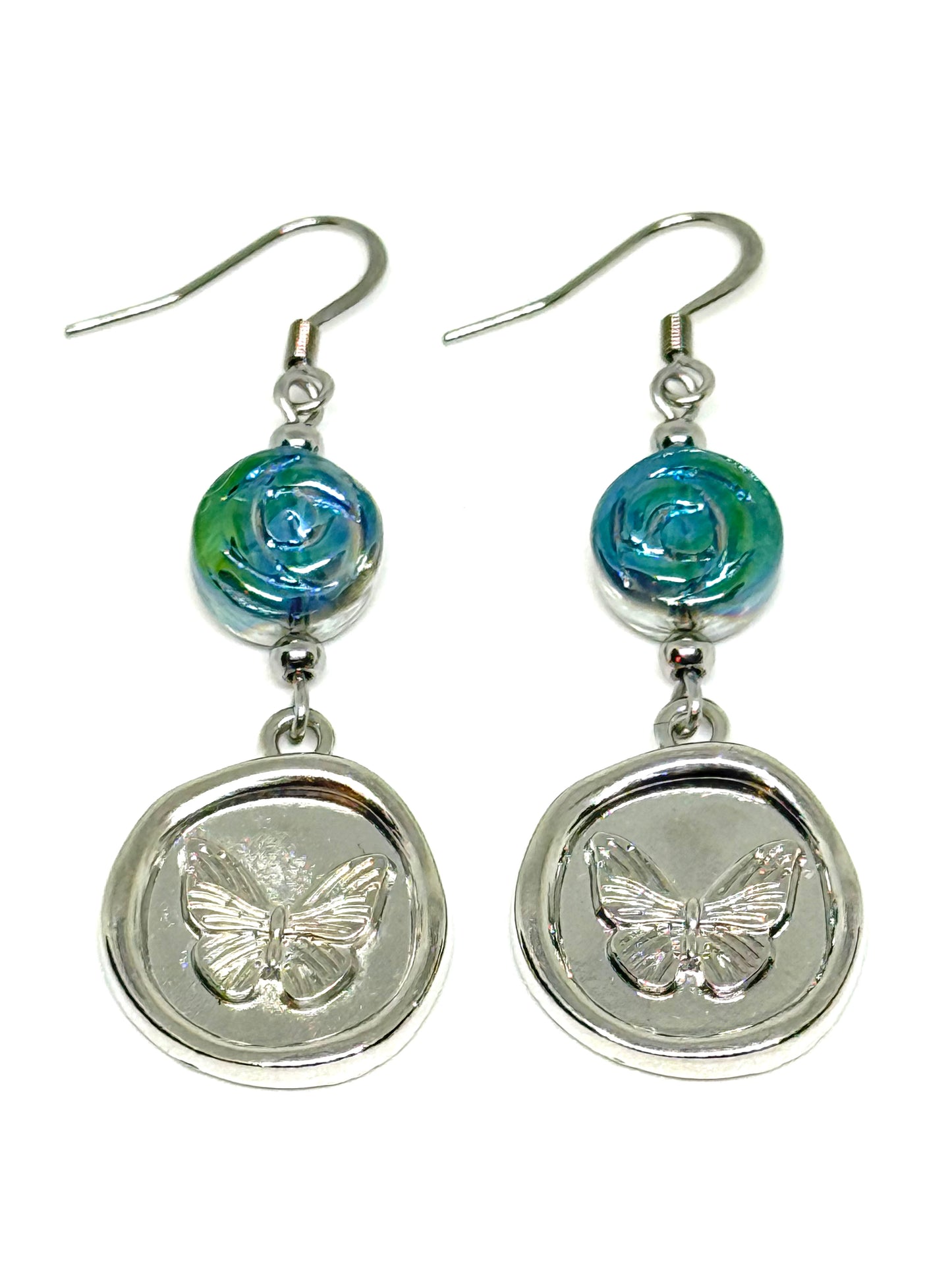 Stainless Steel Earrings with Butterfly Pendant