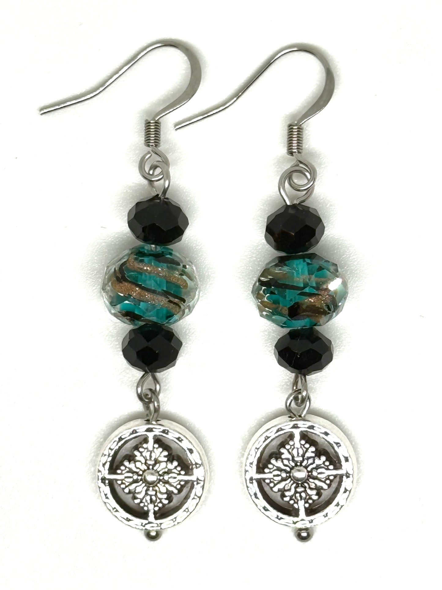 Teal & Black Glass Bead Earrings