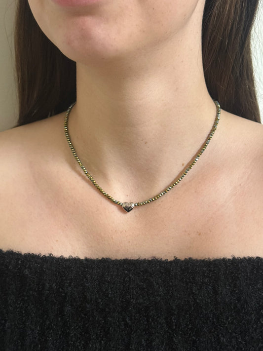 Beaded Necklace with Stainless Steel Heart