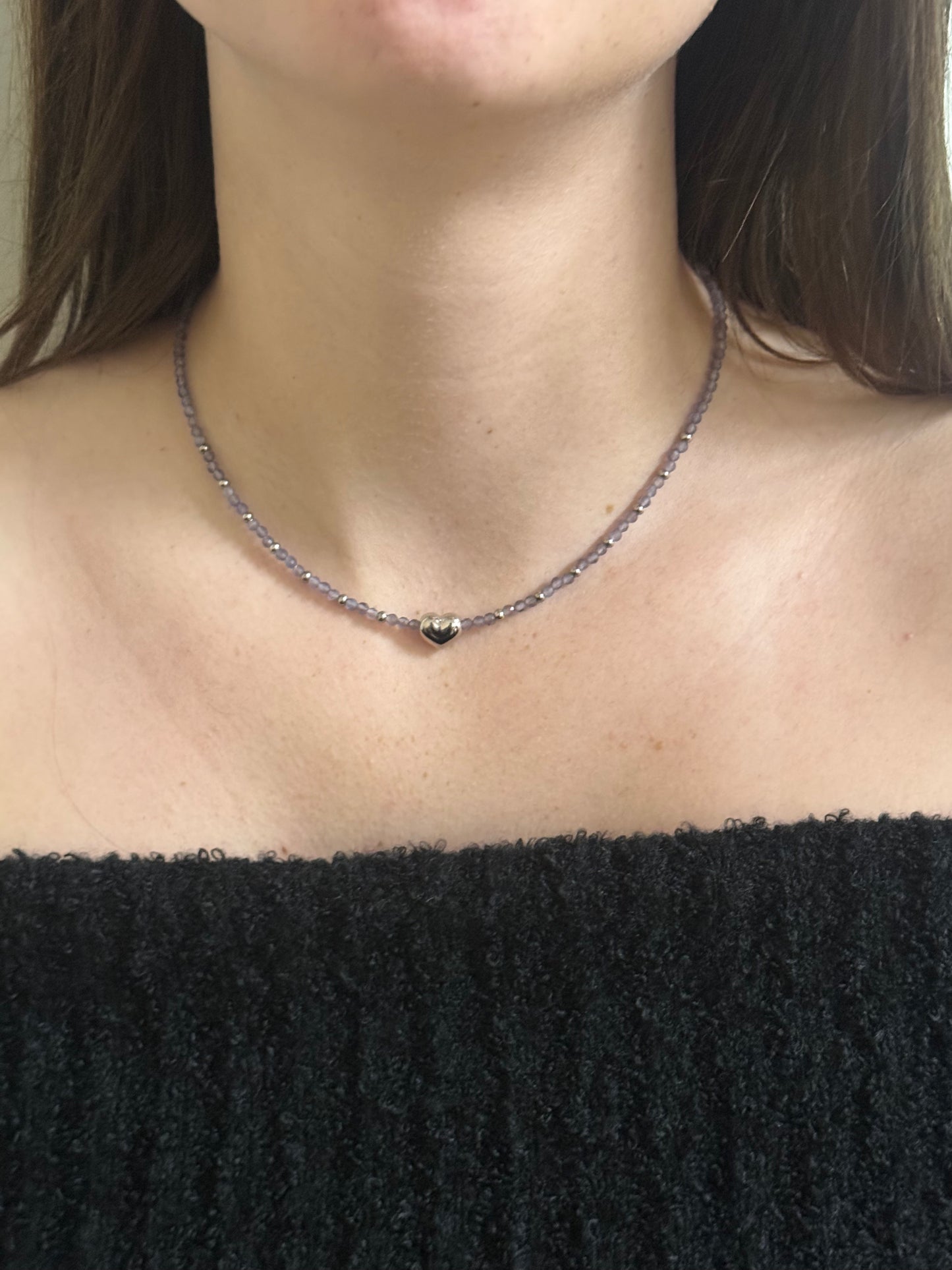 Beaded Necklace with Stainless Steel Heart