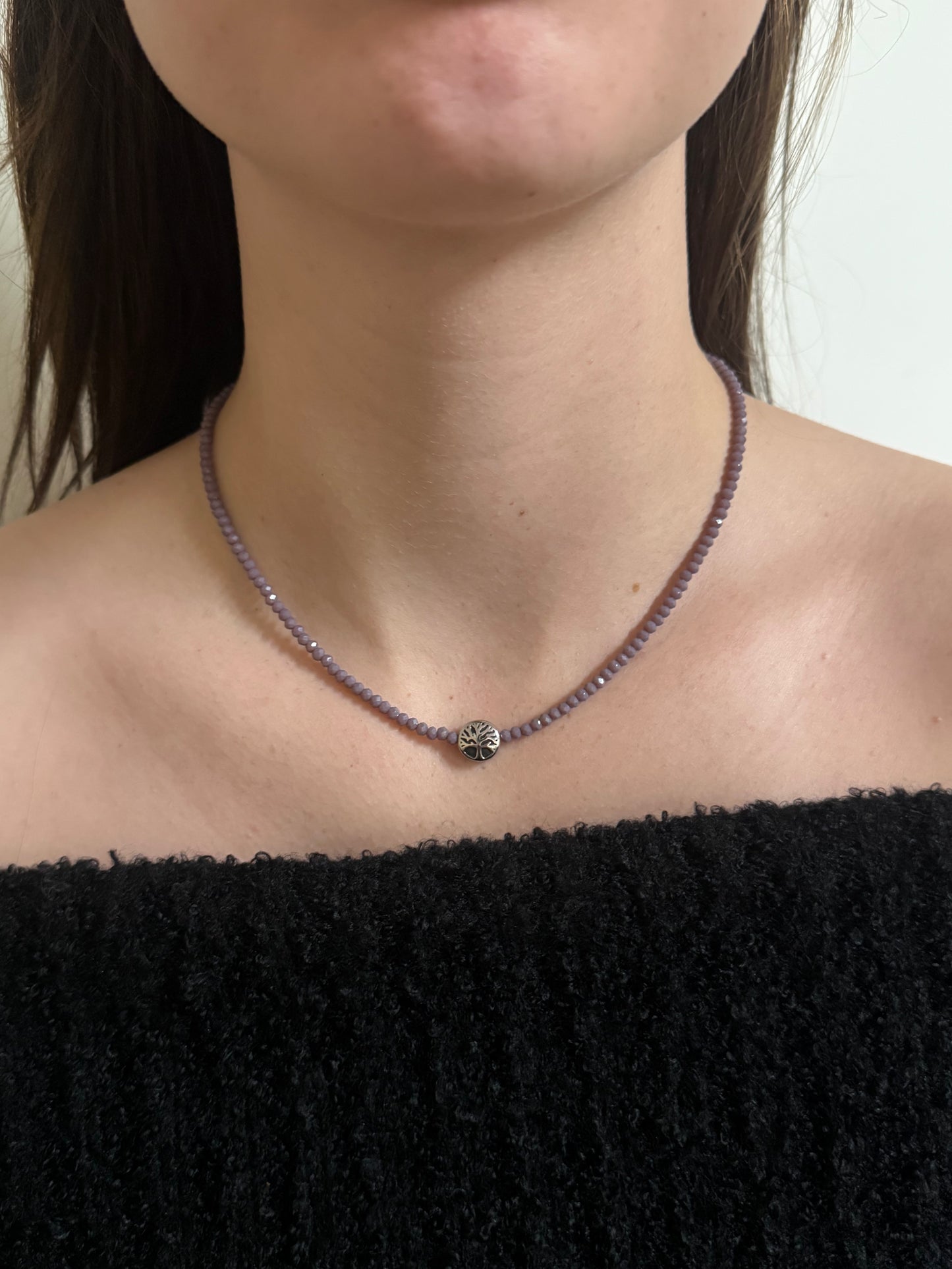 Beaded Necklace with Stainless Steel Tree Of Life Feature Bead
