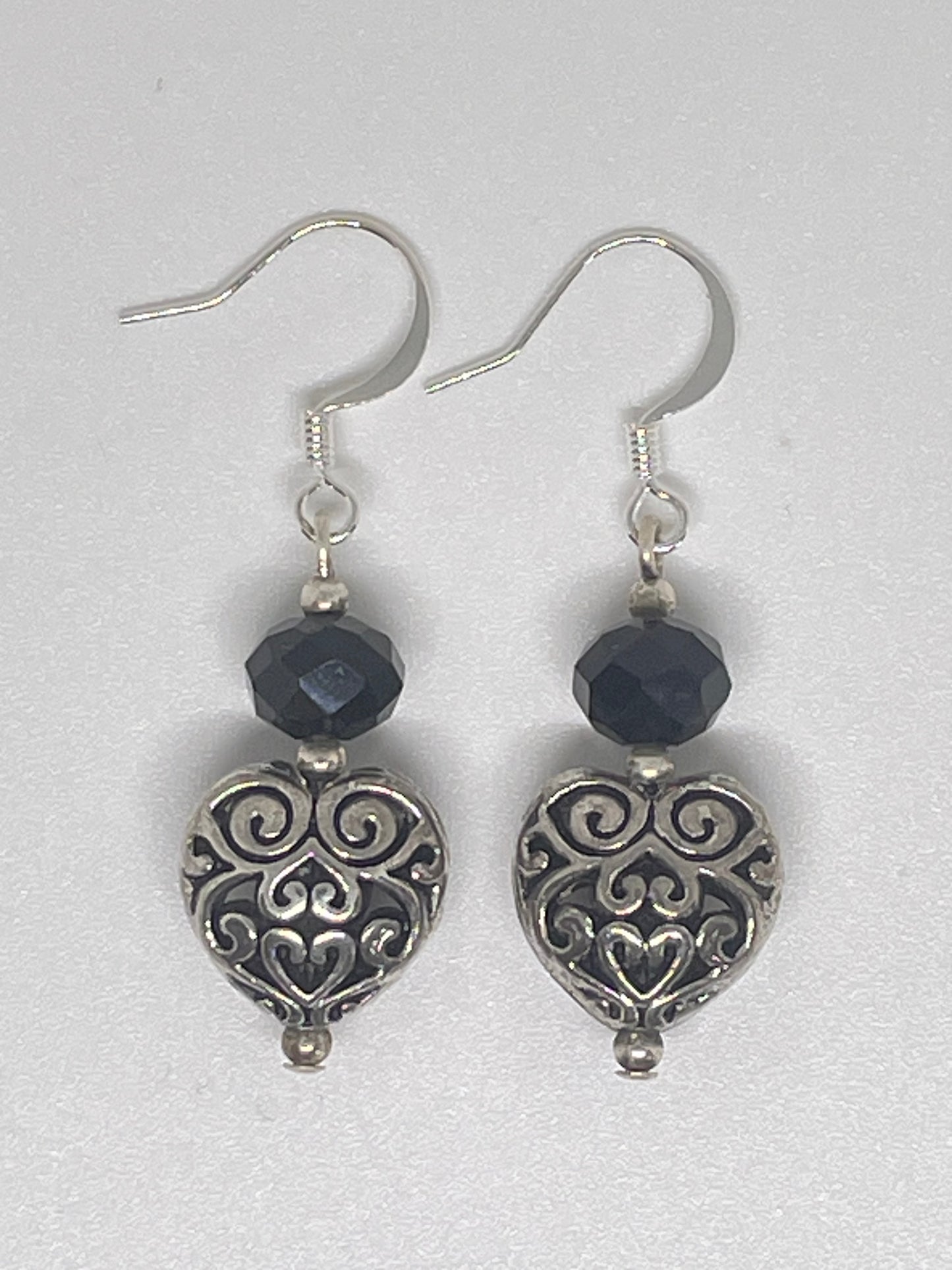 Filigree Heart and Crystal Earrings