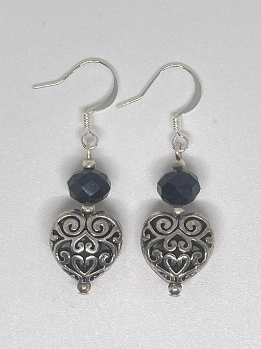 Filigree Heart and Crystal Earrings