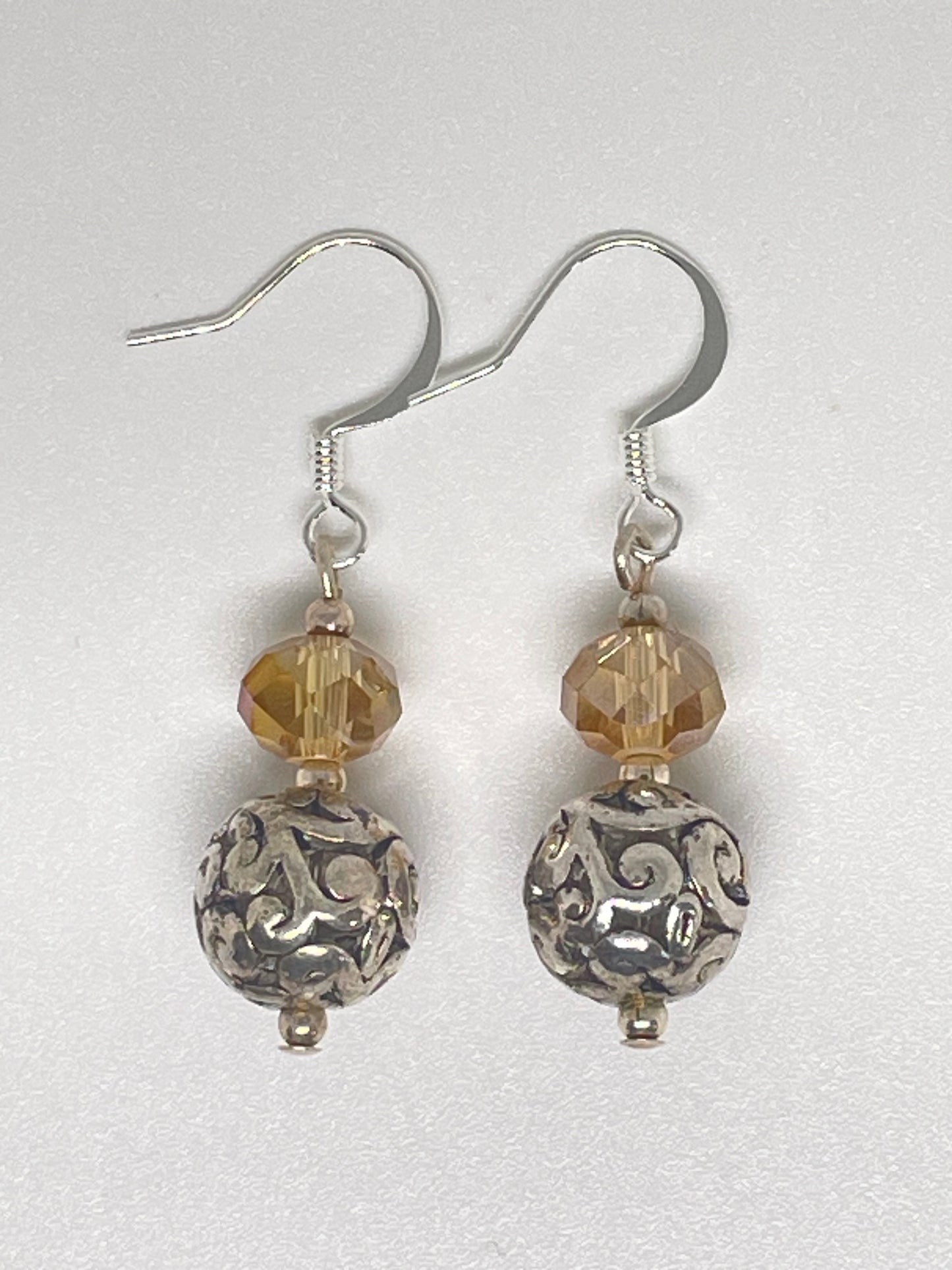 Filigree Ball and Crystal Earrings