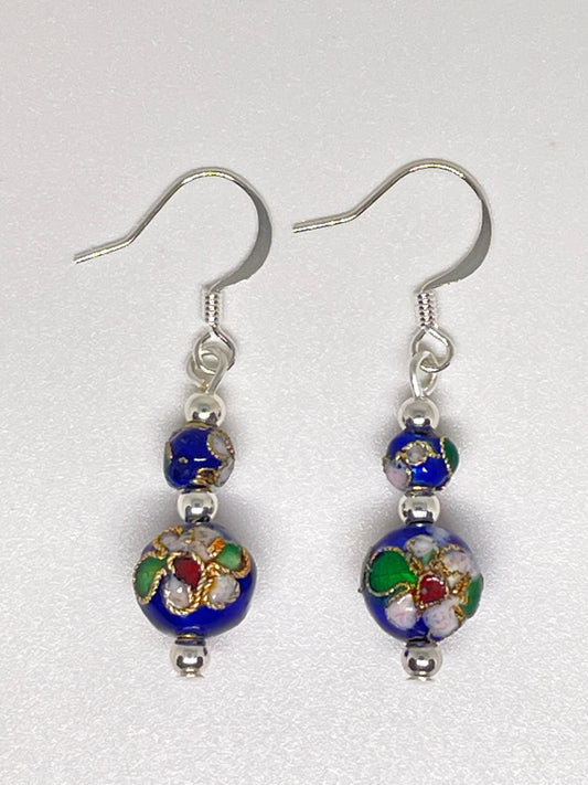 Blue Cloisonne Bead Earrings