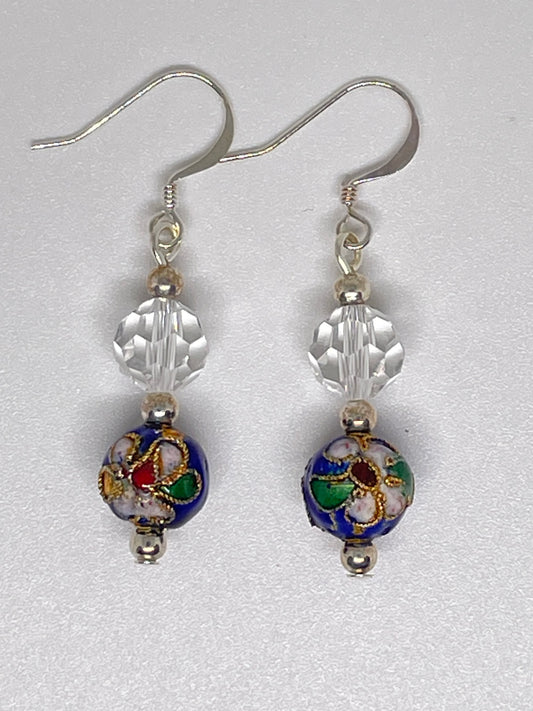 Blue Cloisonne Bead Earrings