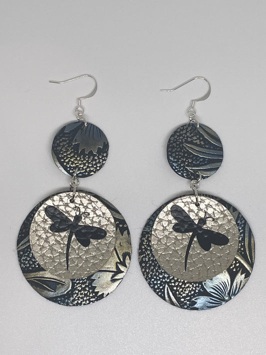 Faux Leather Earrings with Dragonfly