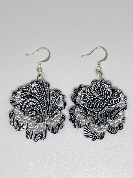 Faux Leather Flower Shaped Earrings