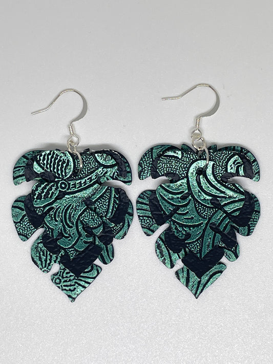 Faux Leather Monstera Shaped Earrings