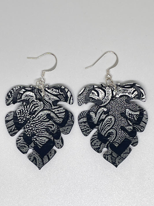 Faux Leather Monstera Shaped Earrings