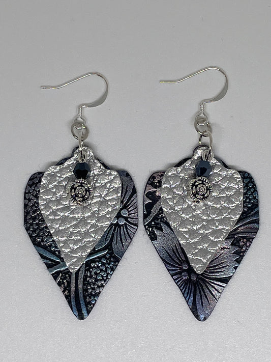 Faux Leather Earrings with Flower Charm