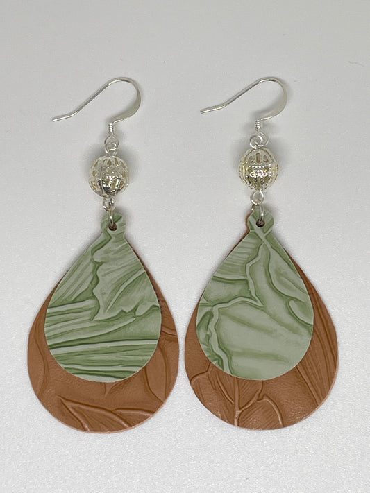Faux Leather Teardrop Earrings with Filigree Bead