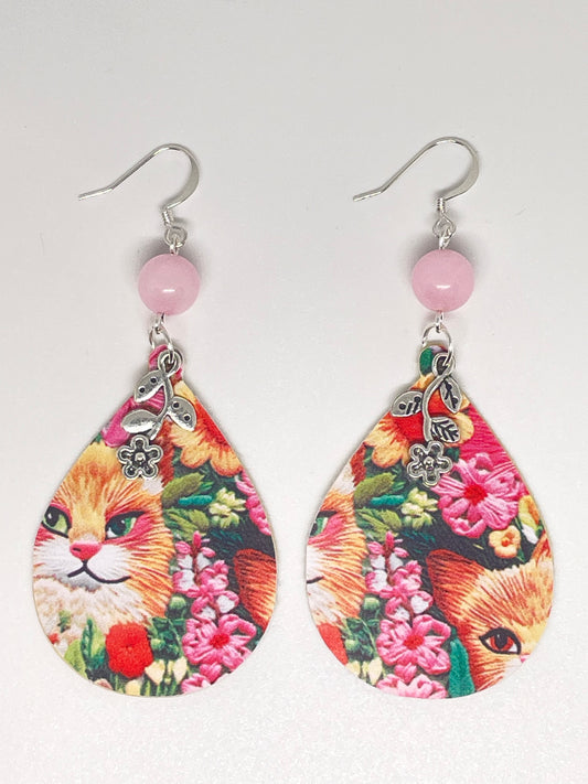 Faux Leather Cat Print Drop Earrings