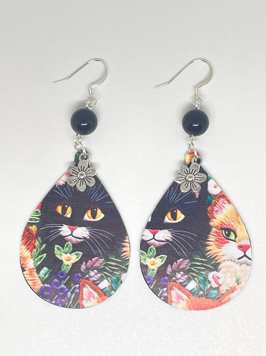 Faux Leather Cat Print Drop Earrings