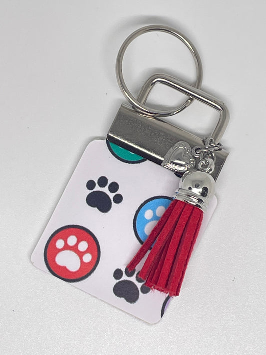 Paw Print Faux Leather Keyring