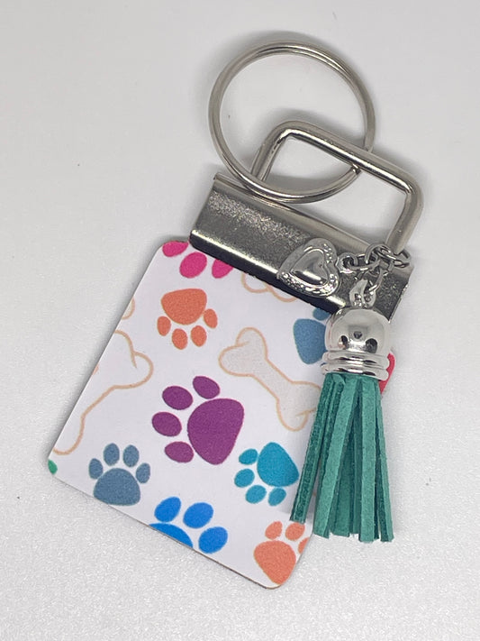 Paw Print Faux Leather Keyring