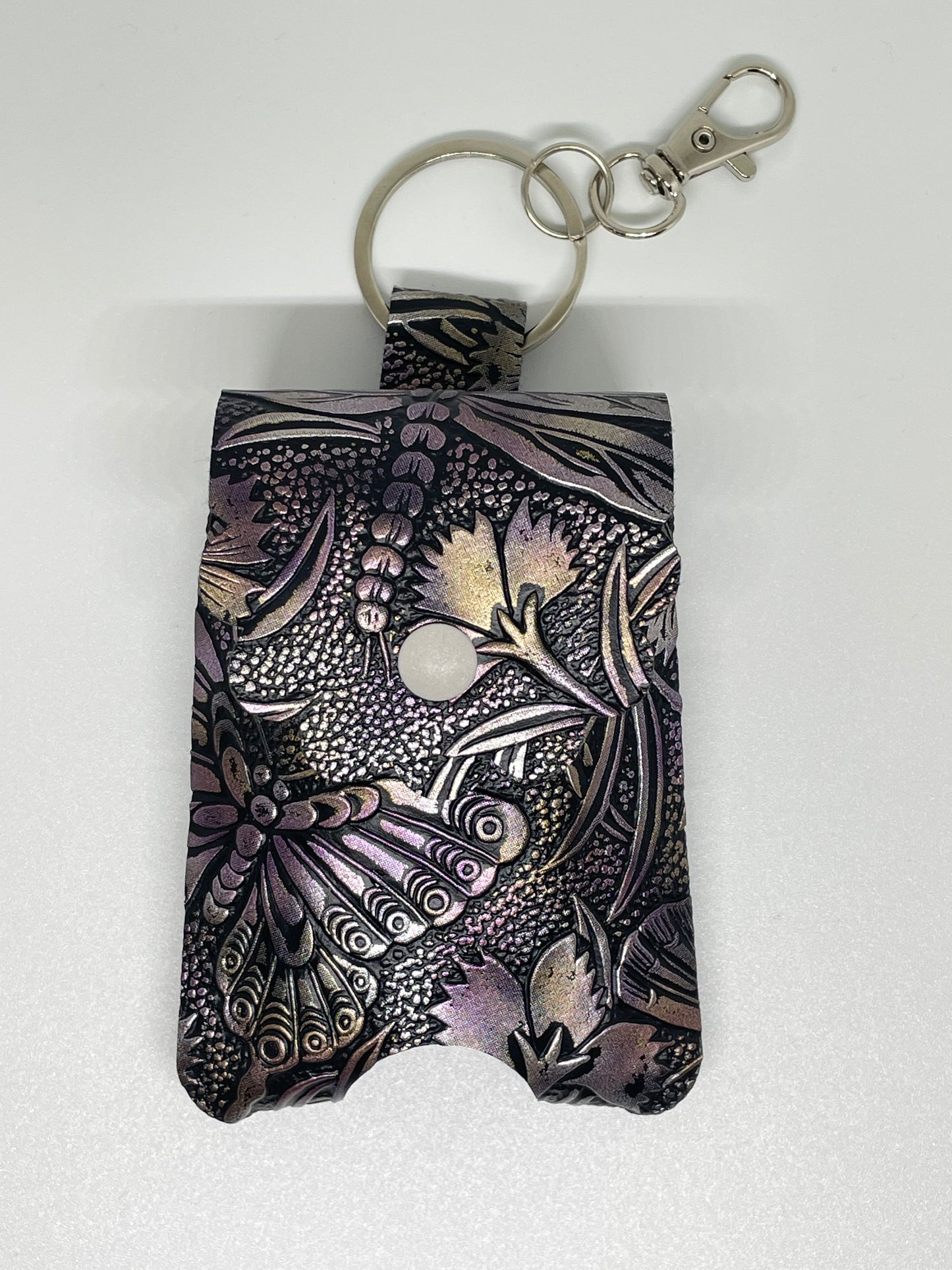 Sanitiser Holder with Purple/Gold Dragonfly Design