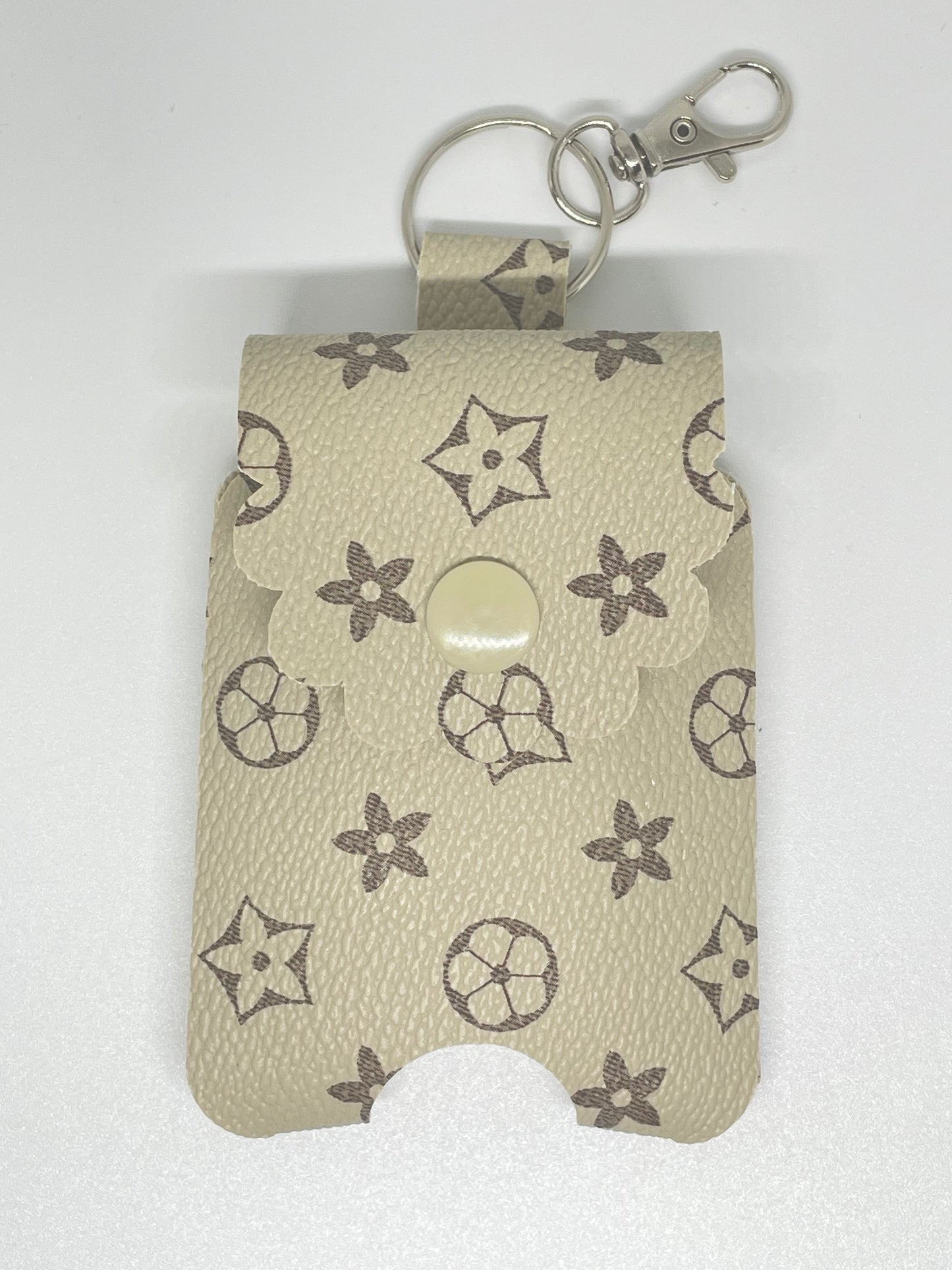 Sanitiser Holder Creme with Brown Flowers