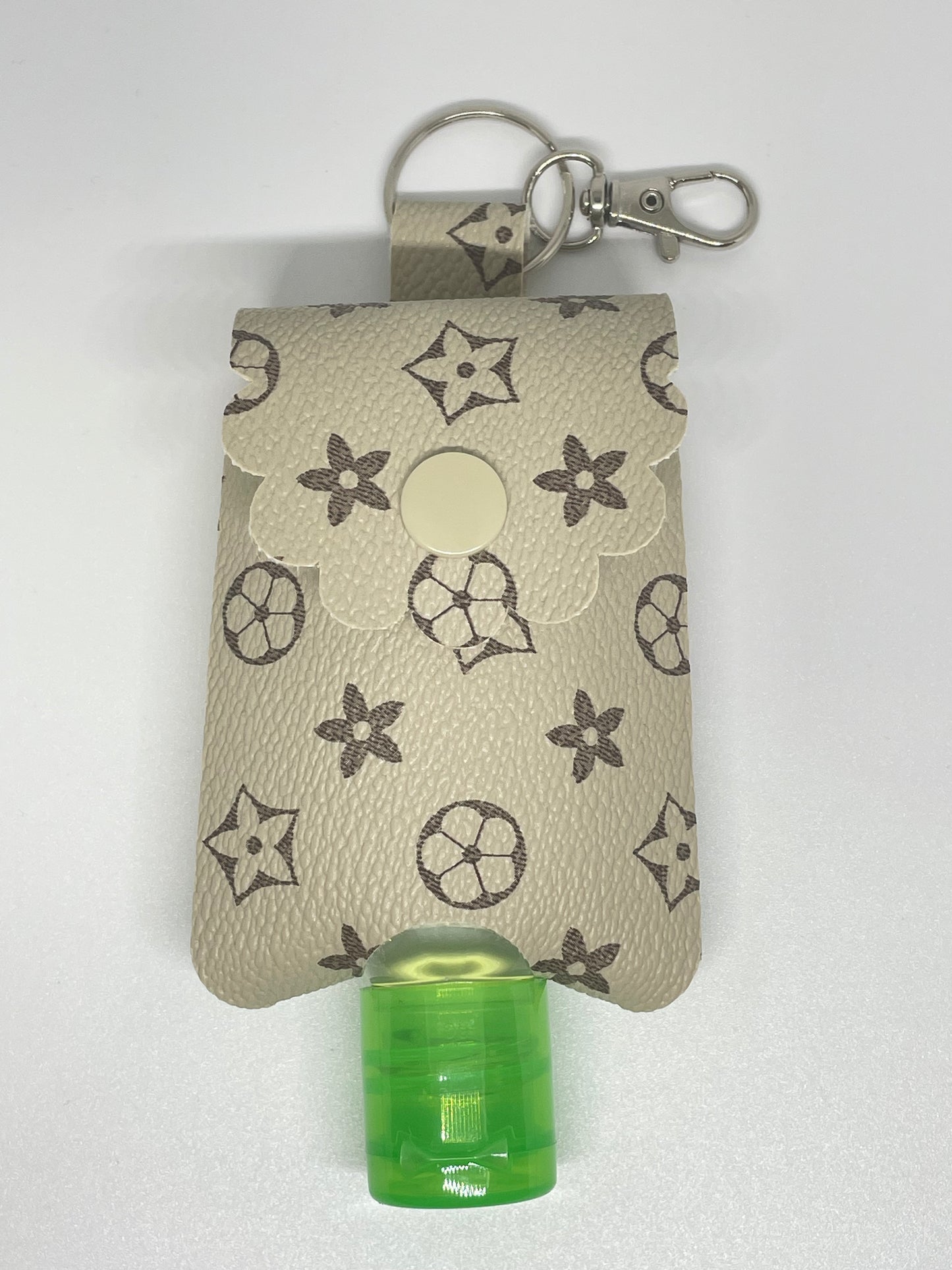 Sanitiser Holder Creme with Brown Flowers